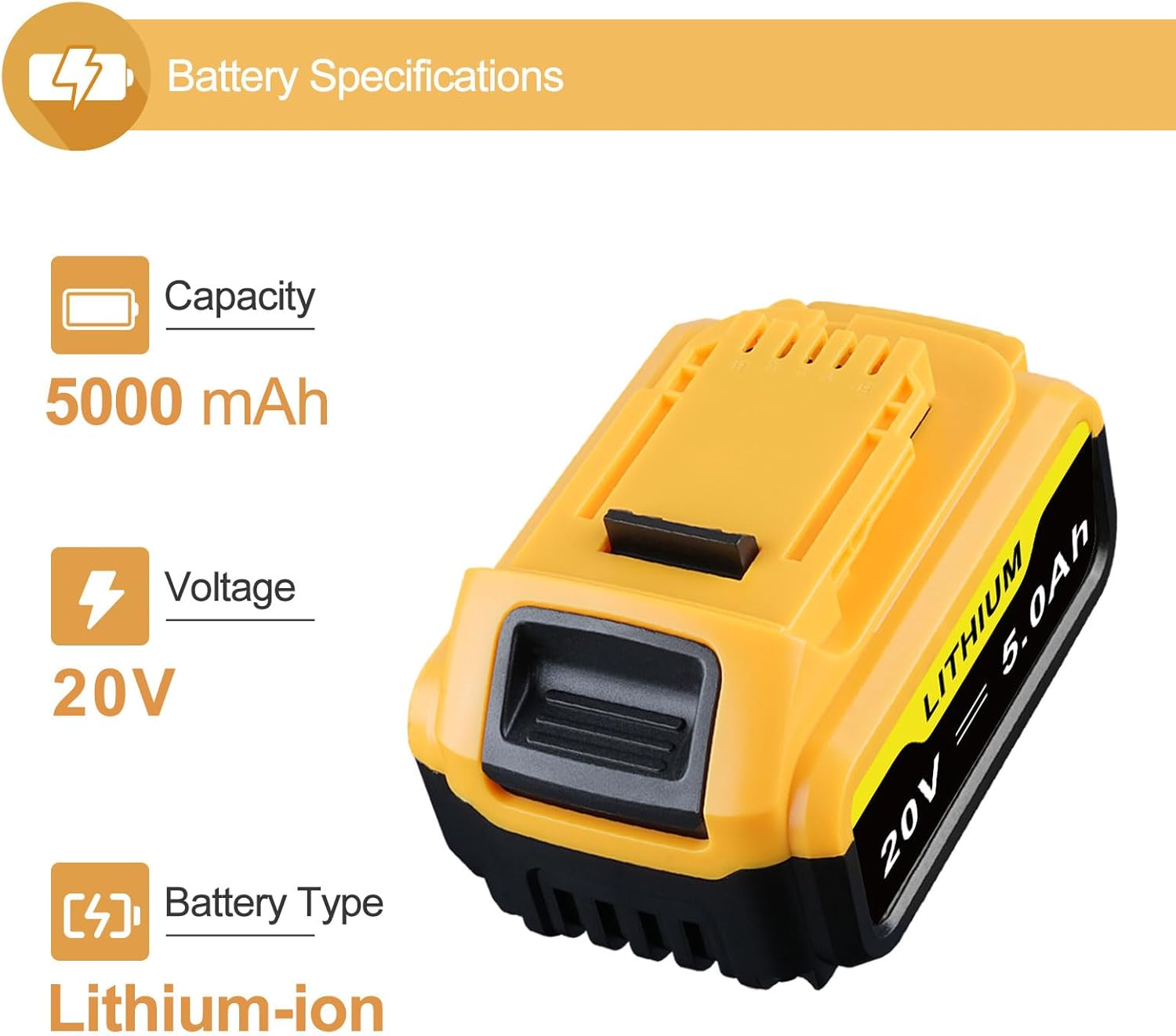 UGLOEY 5.0Ah 20V Max Lithium Batteries:Replacement for Dewalt 20V Max Battery,Compatible with Dewalt Battery DCB208 DCB200 DCB206 DCB205 DCB204 DCB203 DCB180 Cordless Power Tools,2 Pack - Image 3