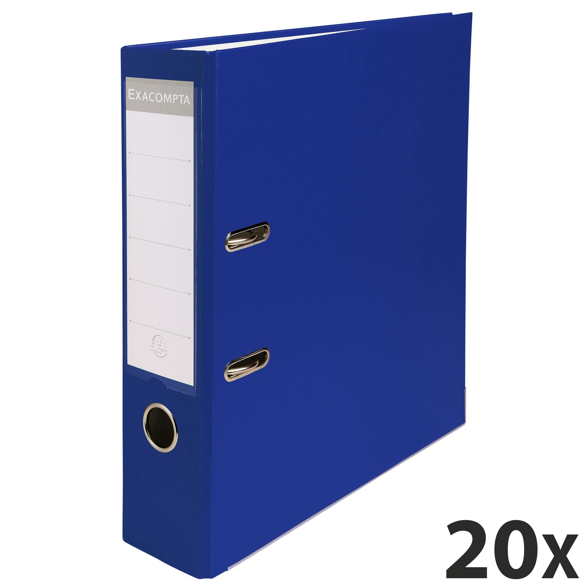 Exacompta - Réf. 918407B - Carton de 20 claseurs à levier A4 - Dos 80 mm - Mécanique 80 mm - Dimensions extérieures : 32 x 29 x 8 cm - Format à classer A4 - Coloris : Bleu