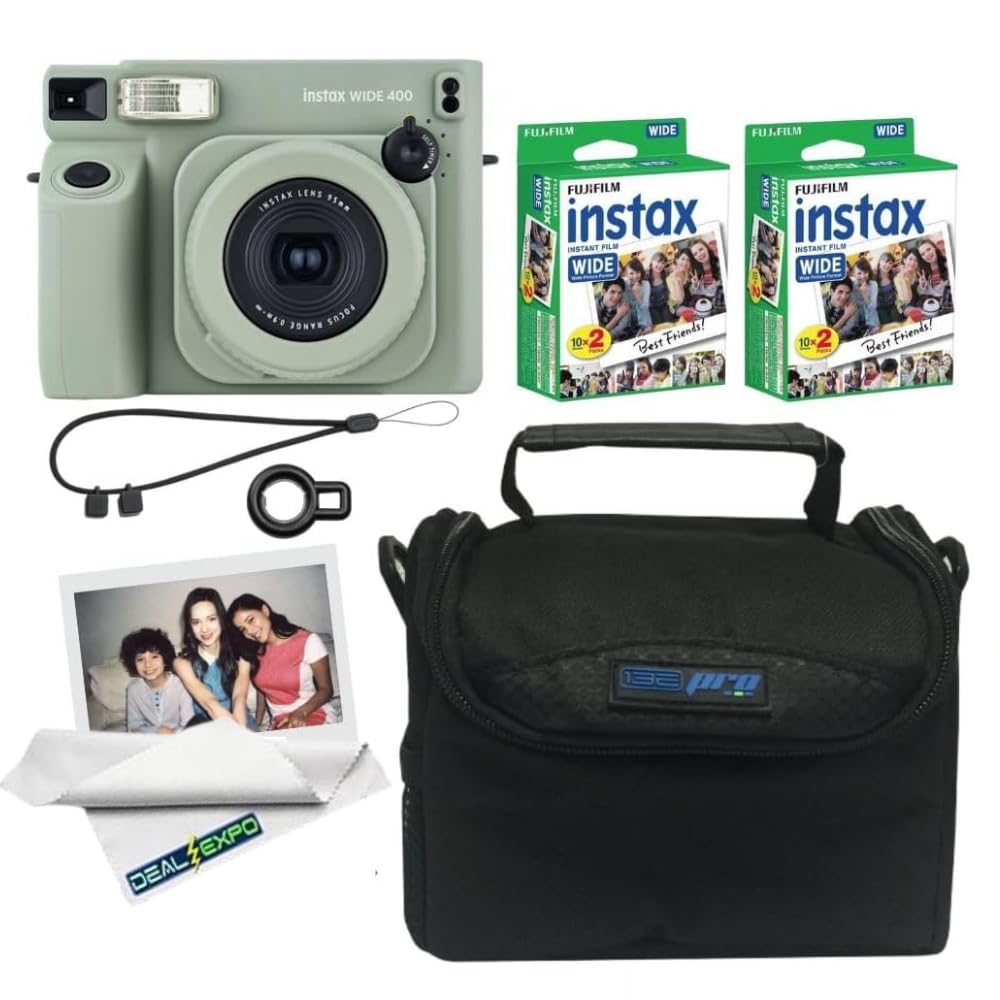 FUJIFILM instax Wide 400 Instant Film Camera (Green + Extra Film (40 Sheets) and Travel Bag)
