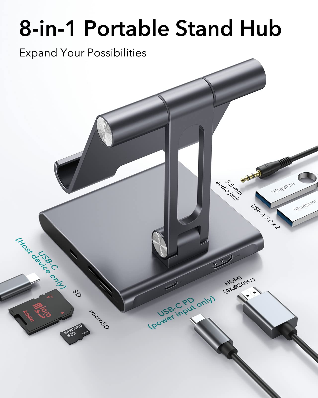 Conceptronic DONN27G Supporto per Laptop con Docking Station 7 in 1