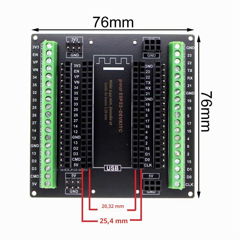 Module ESP32 Shield à vis, DC 3,3 V-5,5 V 38 broches GPIO 1 à 3 carte d'extension pour ESP32 ESP-WROOM-32 ESP32-DevKitC