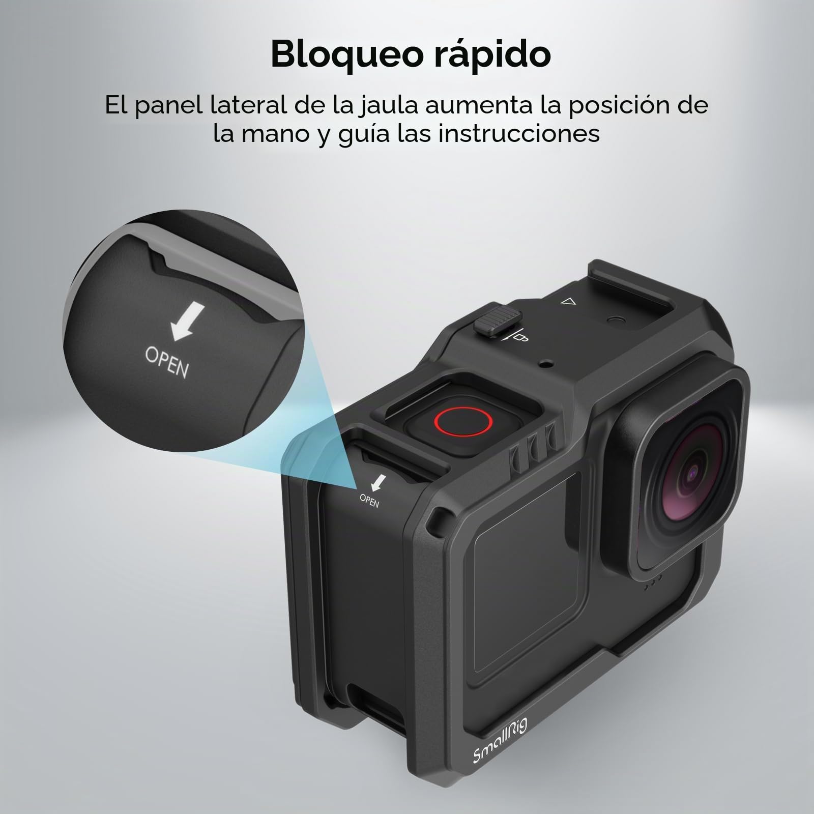 SMALLRIG Hero 13 / Hero 12 / Hero11 / Hero 10 / Hero 9 Jaula Negra para GoPro, con 2 Soportes de Cold Shoe para GoPro Light Mod y micrófono Común, luz de Video LED - 3083C
