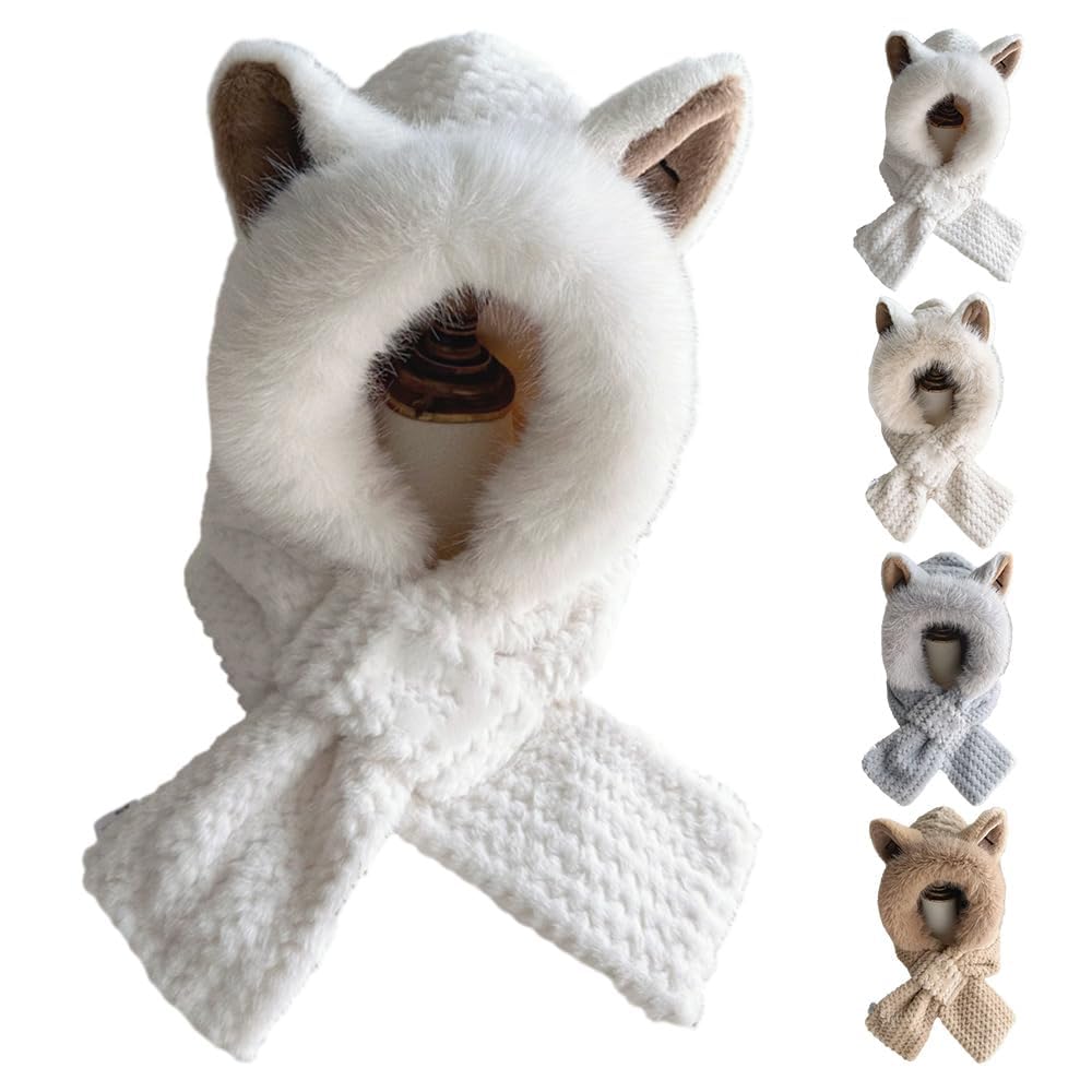 Bonito gorro y bufanda 2 en 1 2025, protección integrada para los oídos, bufanda resistente al viento, gorro cálido de invierno para mujer