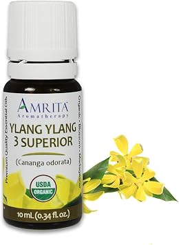 AMRITA Aromatherapy Organic Ylang Ylang, Superior Essential Oil - Cananga odorata - 100% Pure Undiluted & Therapeutic Grade, Premium Quality Aromatherapy Oils, Tested & Verified - 60ML