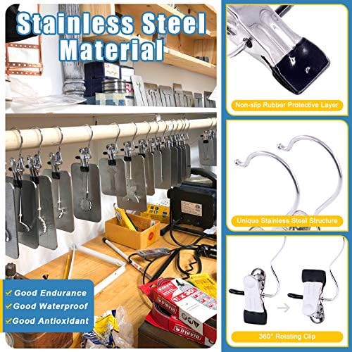Glarks 20Pcs Laundry Hanging Hooks Set, Black Stainless Steel Portable Hangers and Colorful Plastic Swivel Laundry Hooks for Hanging Hats, Pants, Socks and Underwear