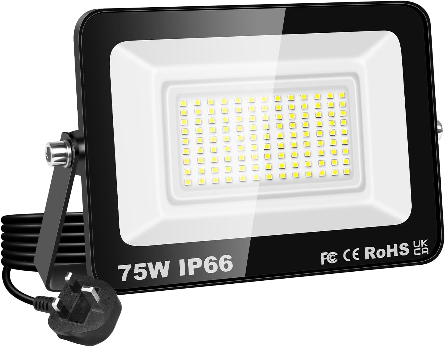 YOJANA 75W LED Outdoor Flood Lights,7500LM Spotlights with Plug Exterior Security Lights,6000K Cool White Light for Yard Garage Garden Waterproof Workshop Job Site Work Lamp [Energy Class E]