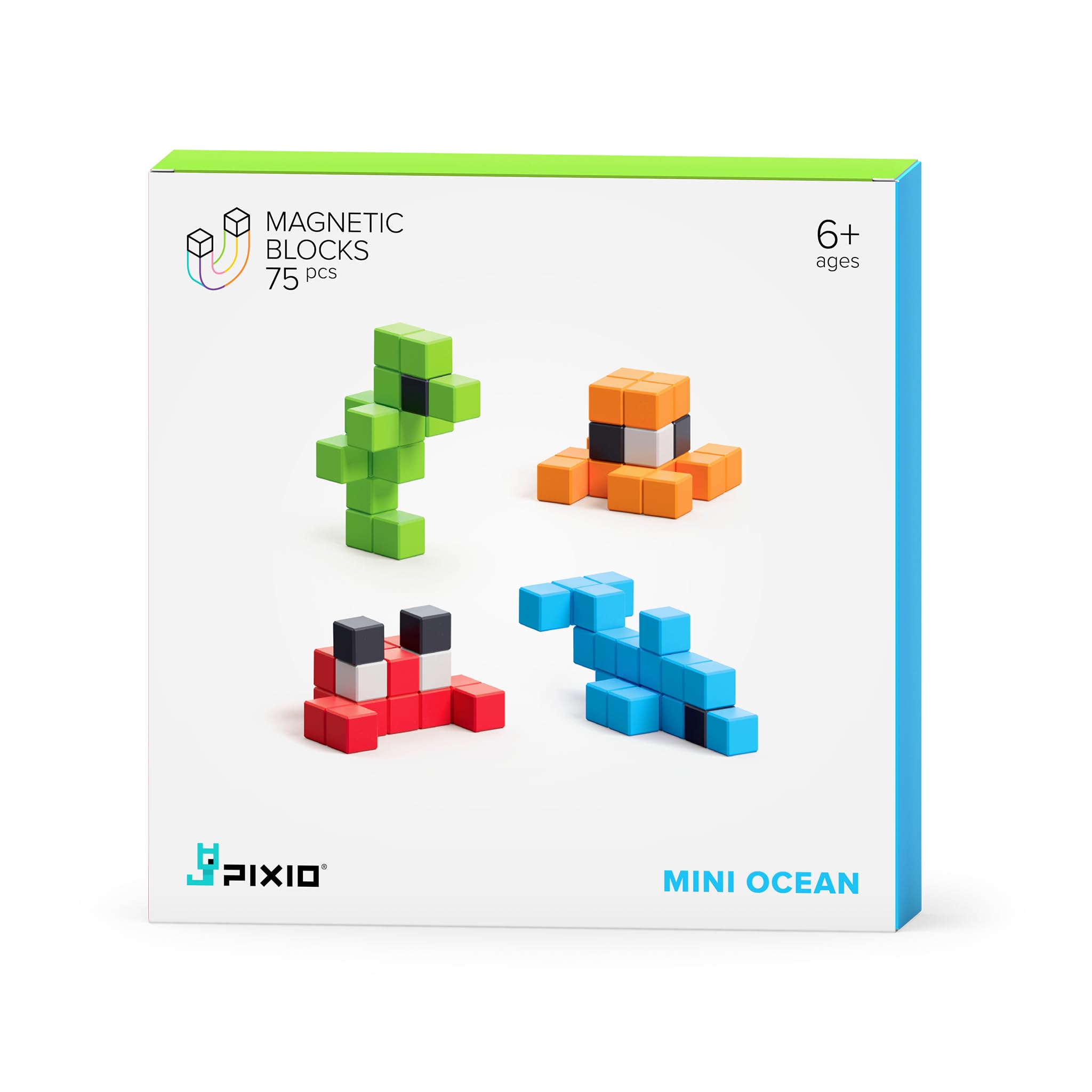 PIXIO Magnetic Blocks Mini Ocean, Tiny Magnetic Building Blocks in Pixel Art Style, Creativity for Kids, STEM Toys, Sensory Toys