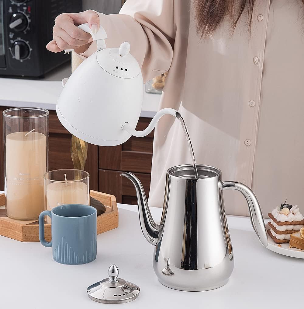 1750ml Théière en acier inoxydable avec infuseur Style moderne，Bouilloire de grande capacité, cafetière goutte à goutte, bouilloire froide,argent