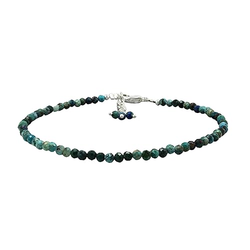 Gempires Natural Chrysocolla Beads Bracelet, Handmade Jewelry, Sliver Plated Chain, Gift For Her, AAA + Quality (Chrysocolla)