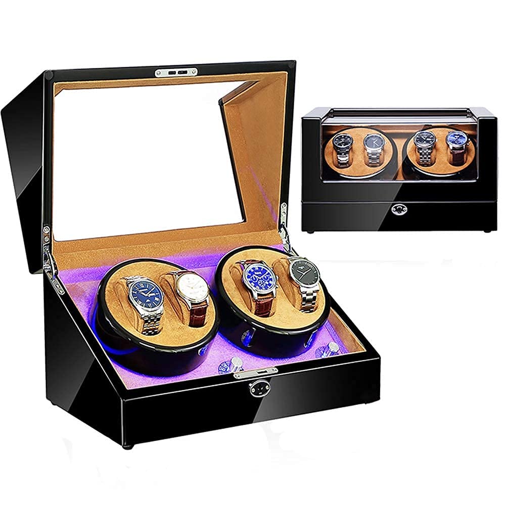 OLSKFUH Self Winding Watch Winders For 4 Watches Watch Winder For Automatic Watch With Extremely Quiet Motor And Dual Power Supply Bedroom Accessories,