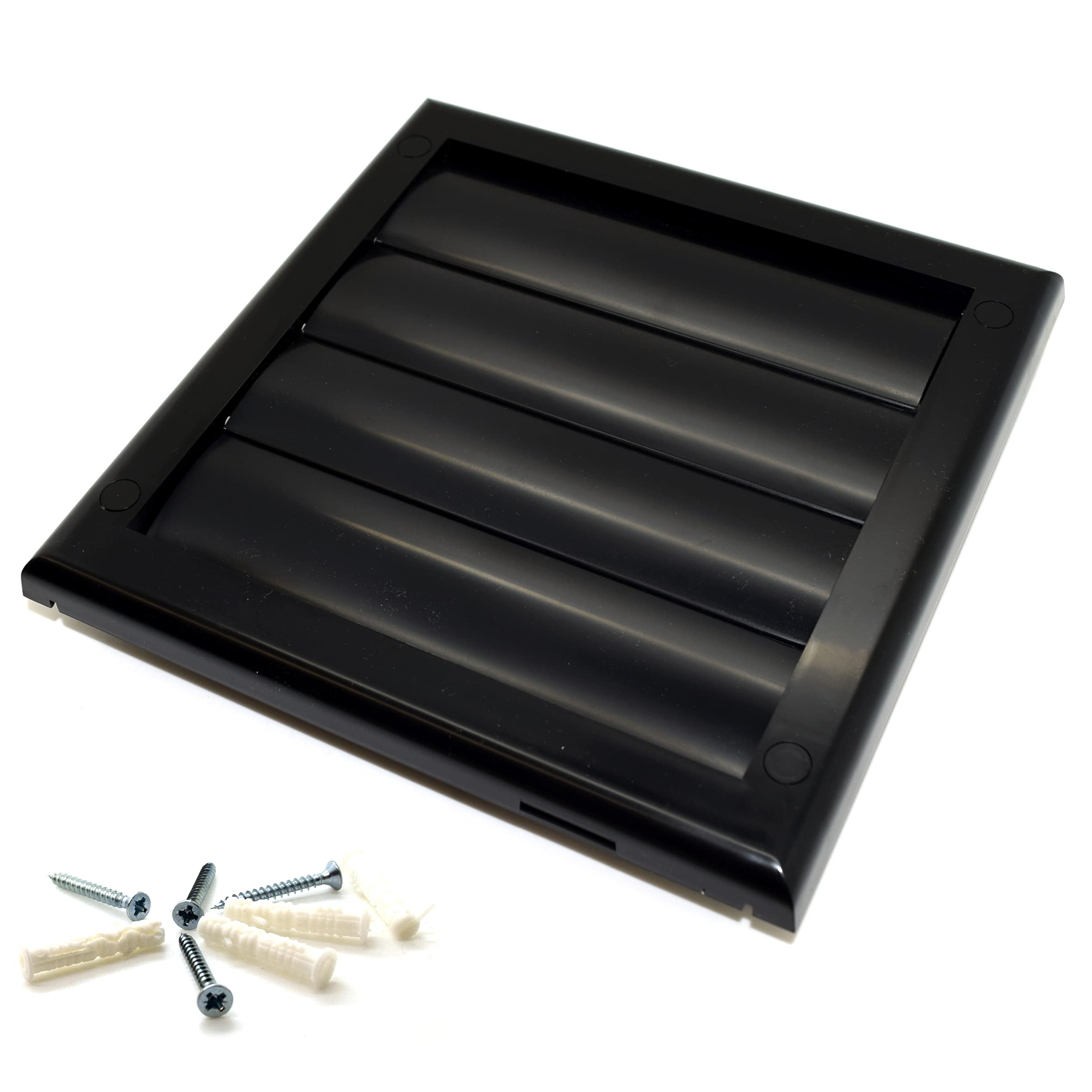 Black Gravity Grille 100 mm / 4 inch External Ducting Air Vent with Round Spigot and Non-Return Gravity Shutters for Kitchen Ceiling Extractor Fans Bathroom Ventilation Duct Fan Cover