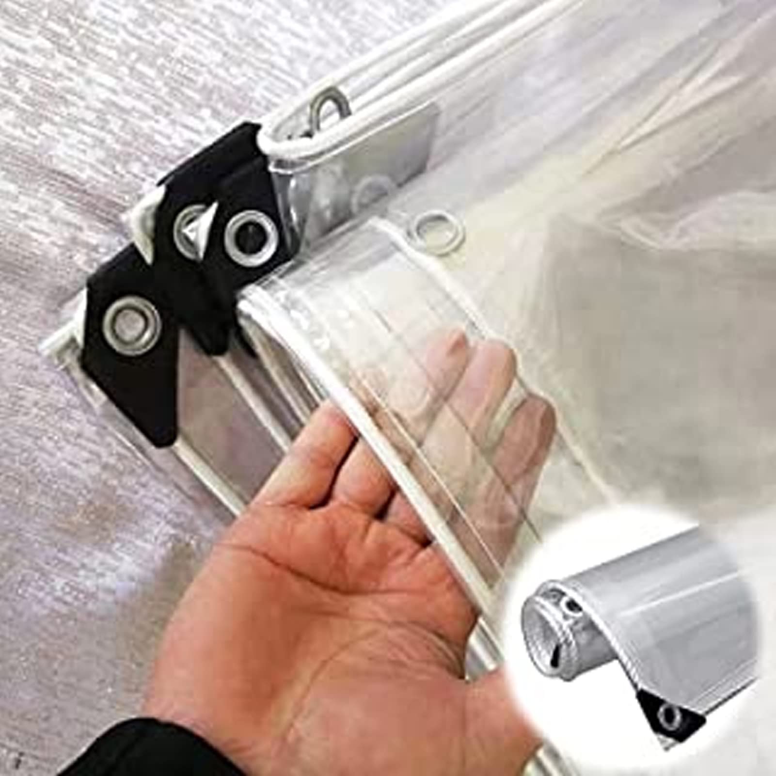 Lona transparente resistente a la lluvia y polvo con ojales para carpa y suelo exterior