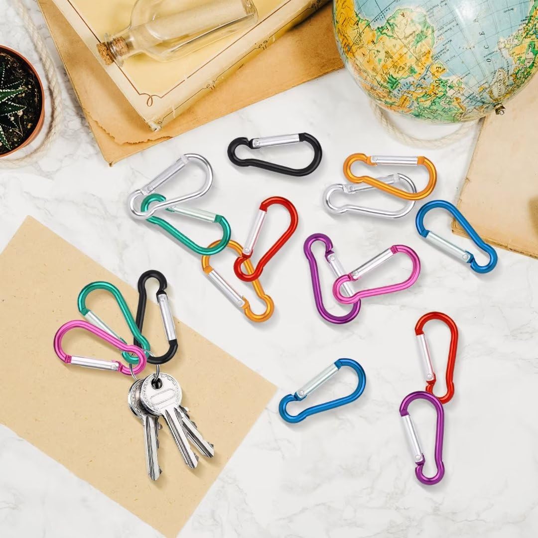 VFANDV 16Pcs Petit Mousqueton 8 Couleurs, en Aluminium, Léger Et Résistant Porte Clef pour Randonnées Camping Pêche Voyages (3,5 x 40 mm)