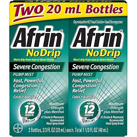 Afrin No Drip 12-Hour Pump Mist, Severe Congestion - 2 Pumps Each 2/3 Oz - Total 1.33 Oz Cover
