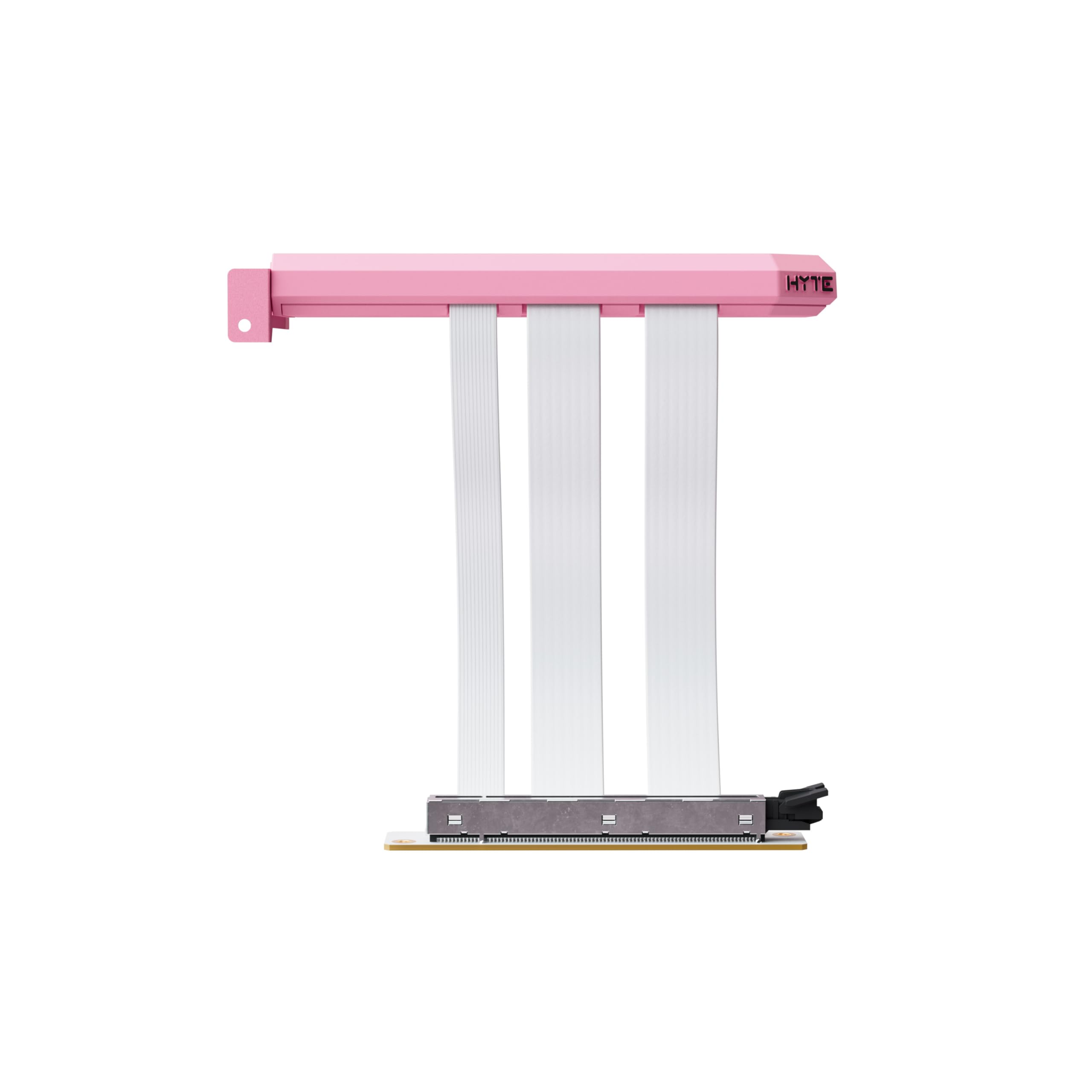 Hyte PCIe 5.0 Hyper Riser - Cable Elevador Vertical PCI Express Gen 5.0 con Ranura de Metal Reforzada, Leche de Fresa (Rosa)