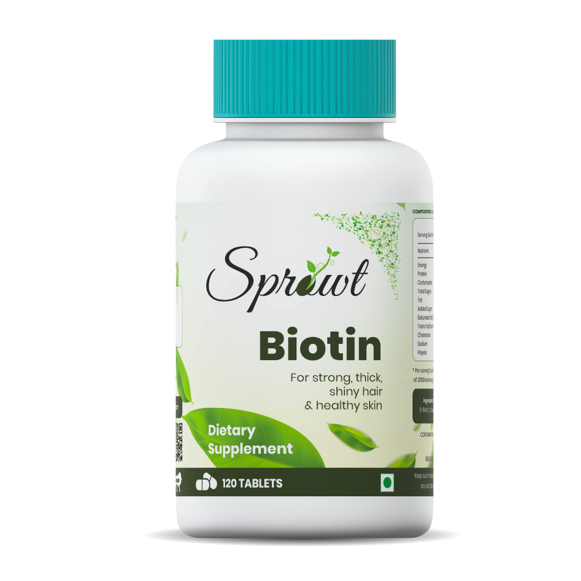 Sprowt Plant Based Biotin For Hair Care | Supplement For Strong Hair and Glowing Skin | Fights Nail Brittleness | For Men & Women (120 Veg Tablets)