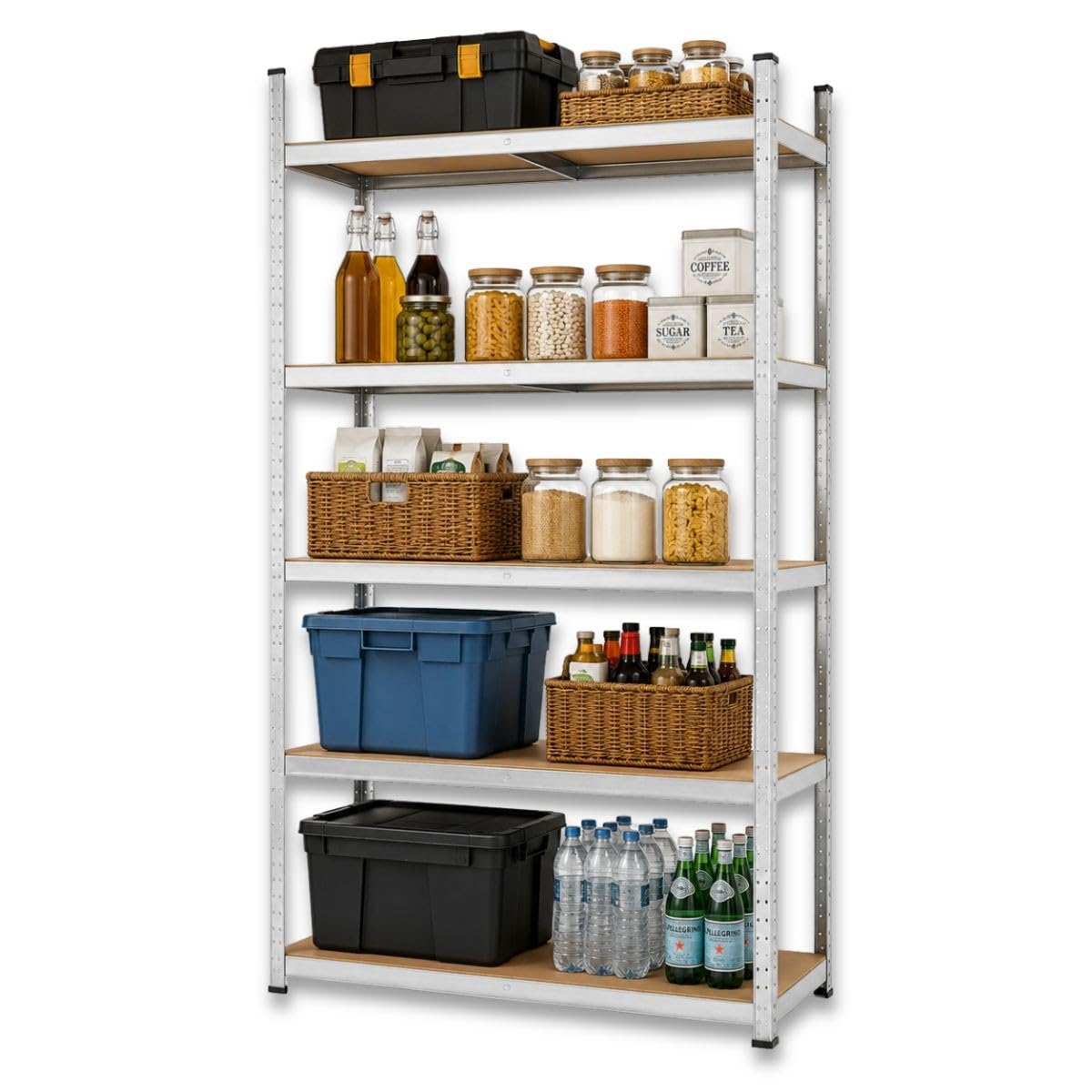 INTEC - Etagère de Rangement 5 Niveaux Bois MDF réglables 90x40xH180cm Rayonnage métal Charge 875kg - Garage Atelier Cellier
