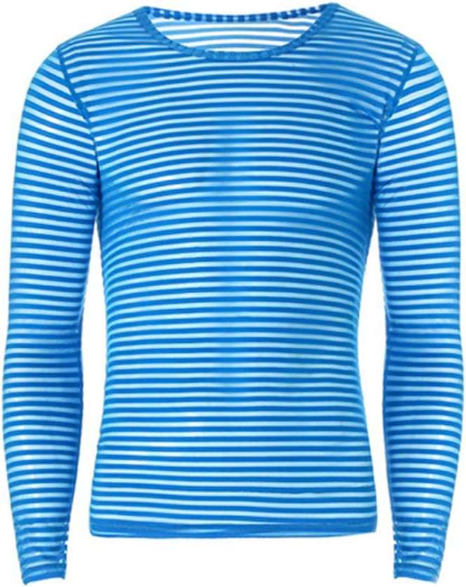 BaronHong Men's Mesh Fishnet See Through Lae Sheer Long Sleeve Shirt Sleepwear