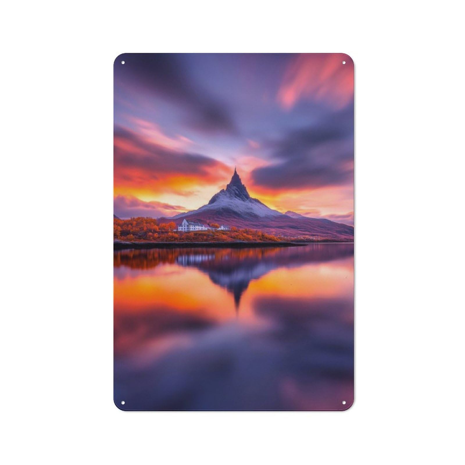 Junmoney Mountain Reflection At Sunset For Garden Room Or Summerhouse, Retro Metal Sign 30X20cm, For Metal Sign Collectors, For Vintage Wall Decor Fans