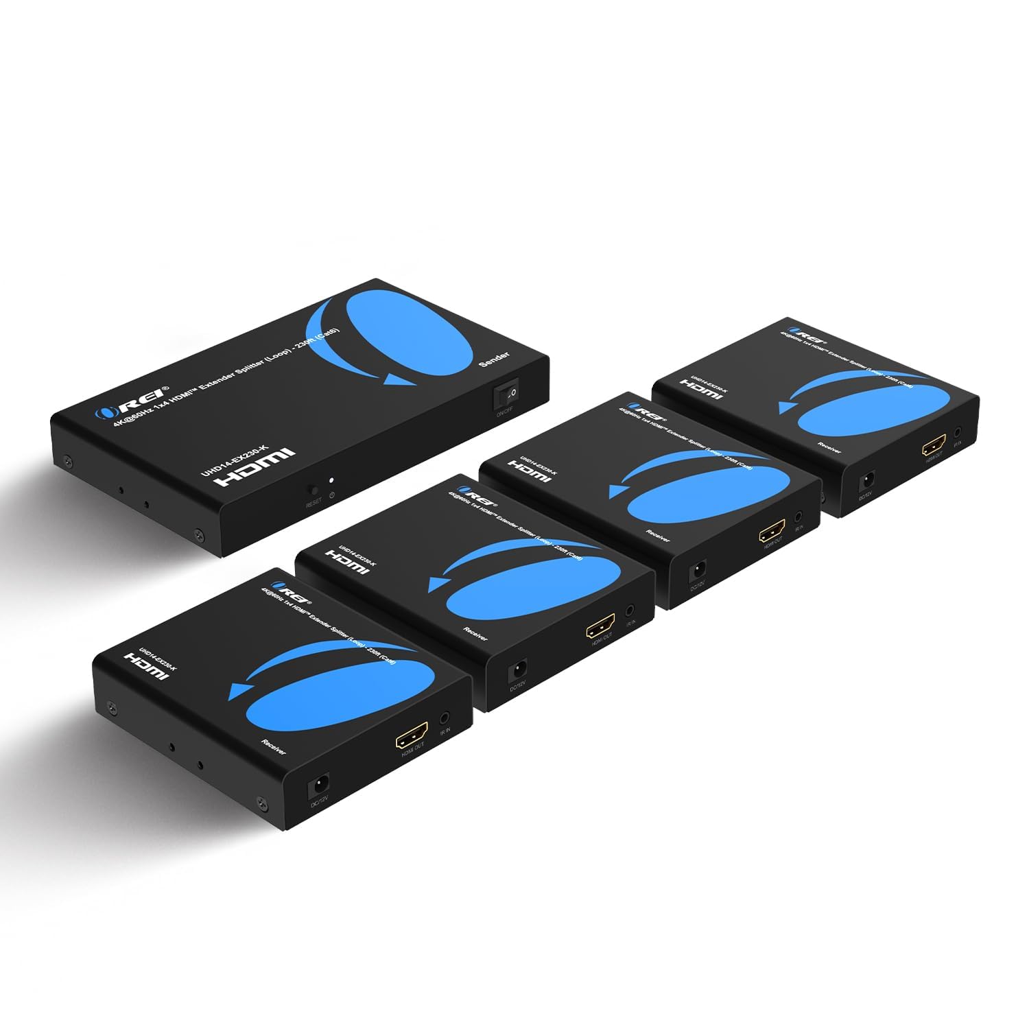 OREI HDMI 1×4 Splitter & Extender Over Ethernet – 4K@60Hz 4:4:4 HDCP 2.2 – Single CAT6/7 Cable up to 230 ft – EDID Management, IR Control, Loop-Out &