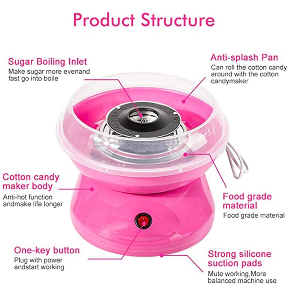 Zuckerwattemaschine Zuckerwatte Maker für Zuhause, DIY Tragbare Zuckerwatte-Maschine, Zuckerwatte Maschine für Zuhause Automat Zuckerwattegerät Cotton Candy Machine Kids Party Sweet Gift, Rosa