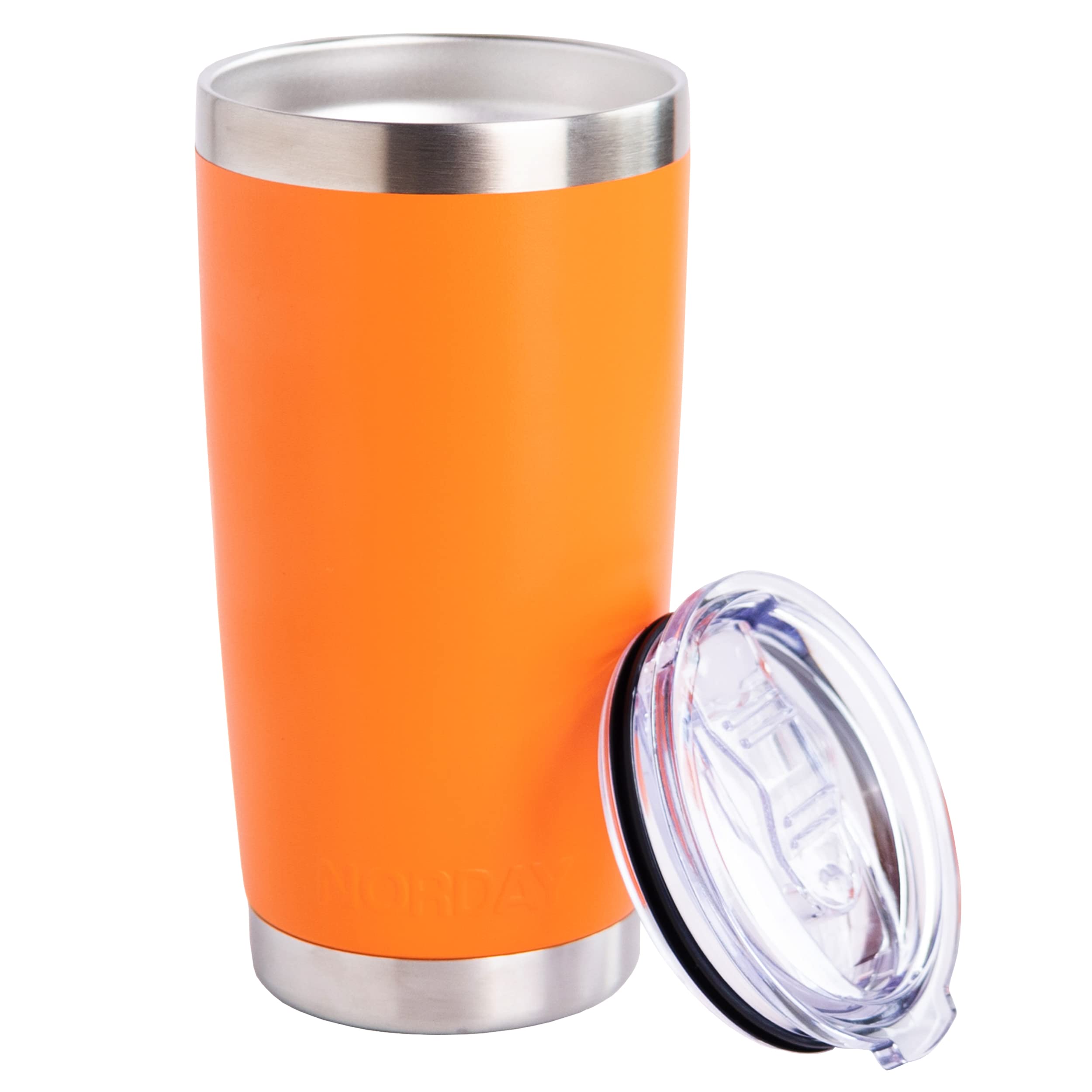 NORDAY Tasse mit Deckel, vakuumisoliert, Reisebecher, Edelstahlbecher, doppelwandiger Kaffeebecher, hält Temperatur bis zu 24 Stunden, auslaufsicher, Orange