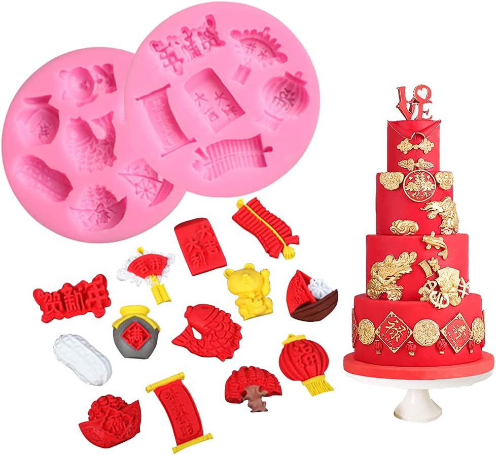 WonDerfulC Congratulations on Fat Choi/Blessing Bag/Double Happiness Character/Candy/Firecracker Chinese Element Silicone Mold New Year Gift Making Silicone Mould (2pcs) - Image 3