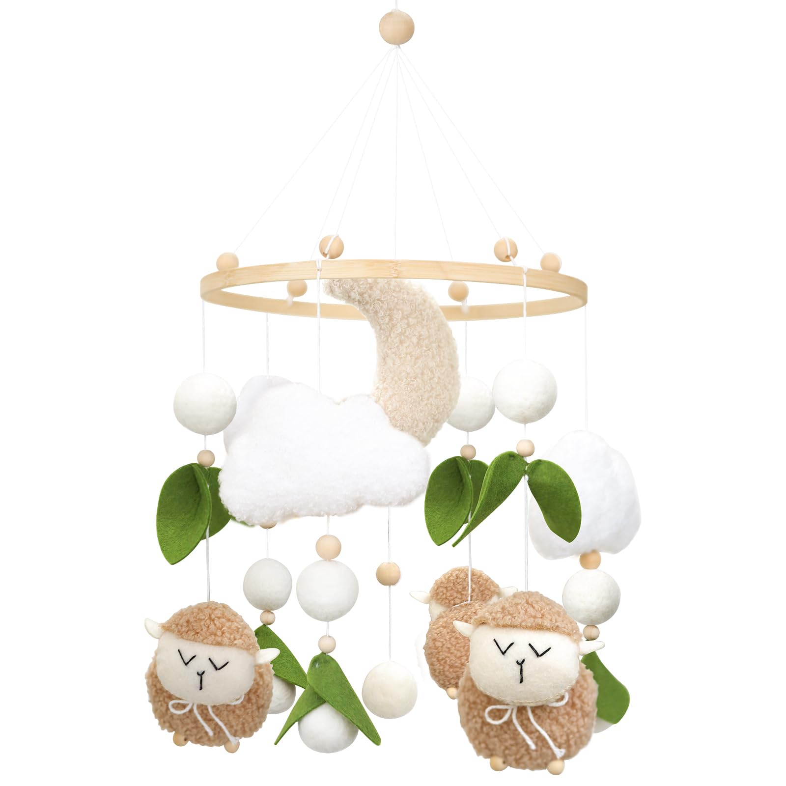 Mobile Baby Bettglocke mit 3 Schafe, Sterne, Wolken, Mond Bezaubernde Babyzimmer Dekoration zur Schlaf und Sinnesförderung(Grün Schafe)