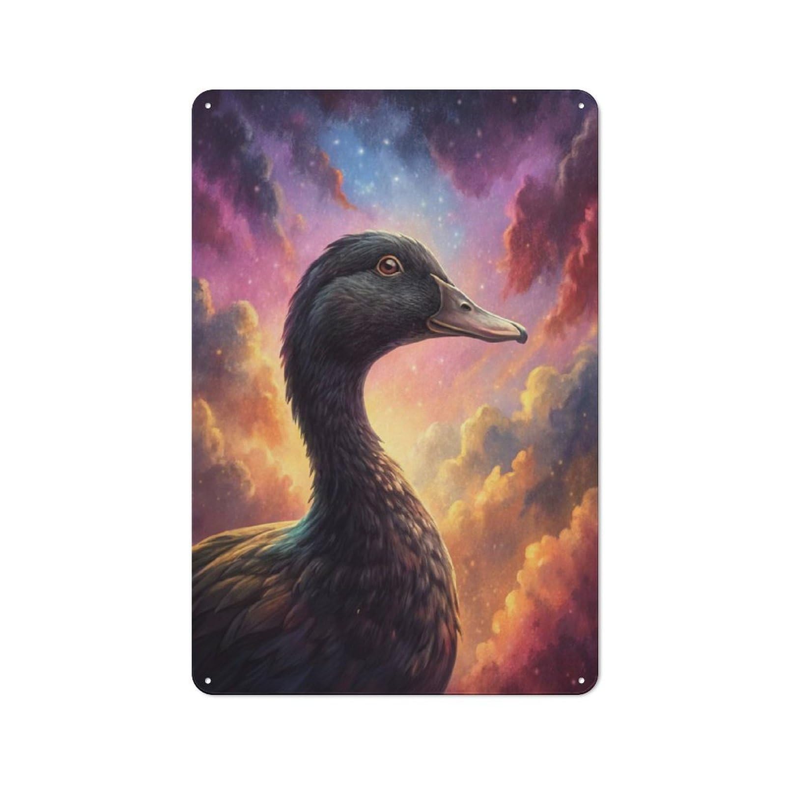 Junmoney Style-16 Vintage Duck In A Cosmic Sky Metal Plaque 30X20cm, Diner Style Decor For Bakery, Diner, Cafe Or Family Room