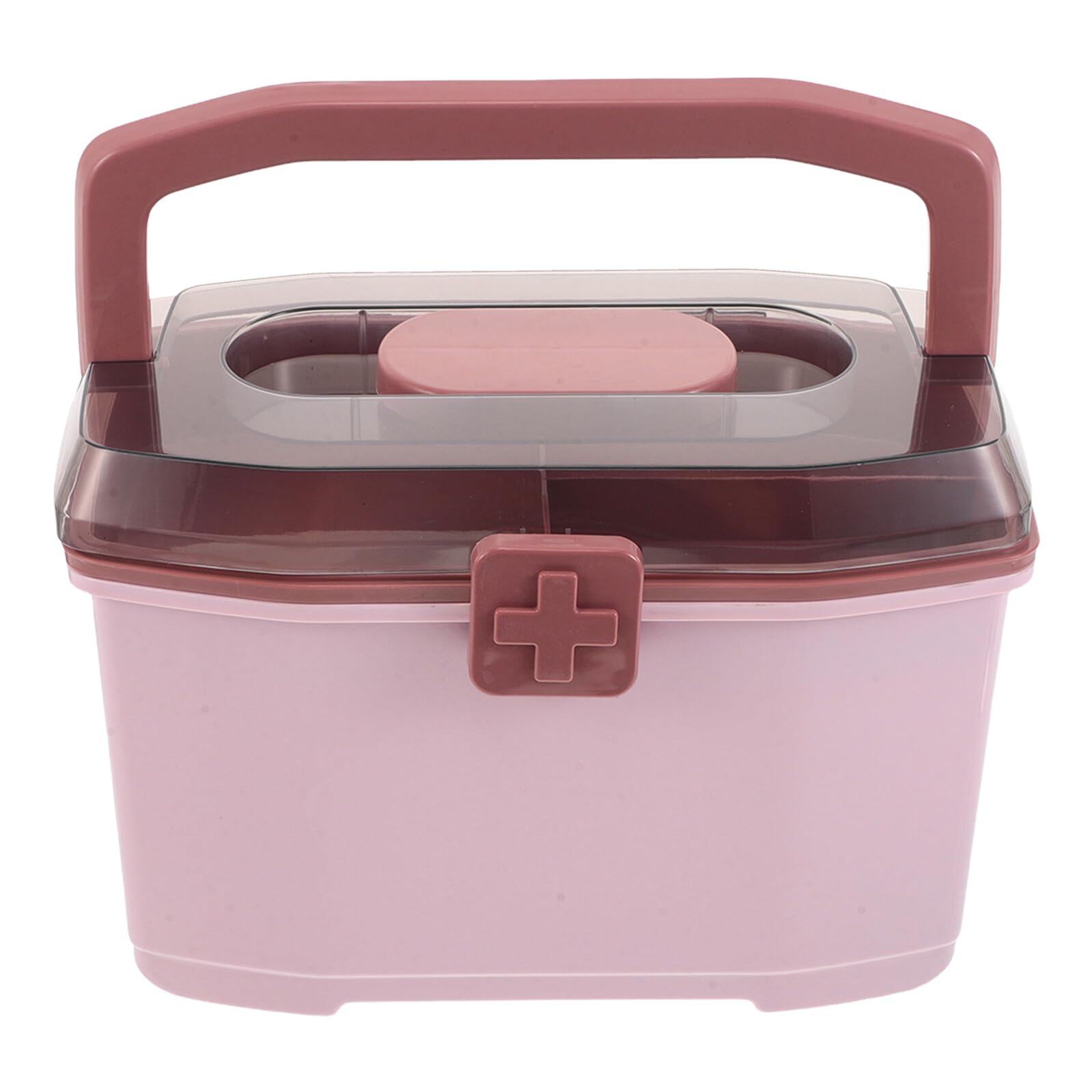 Boîte de rangement anti-poussière avec poignée et séparateurs modulables rose
