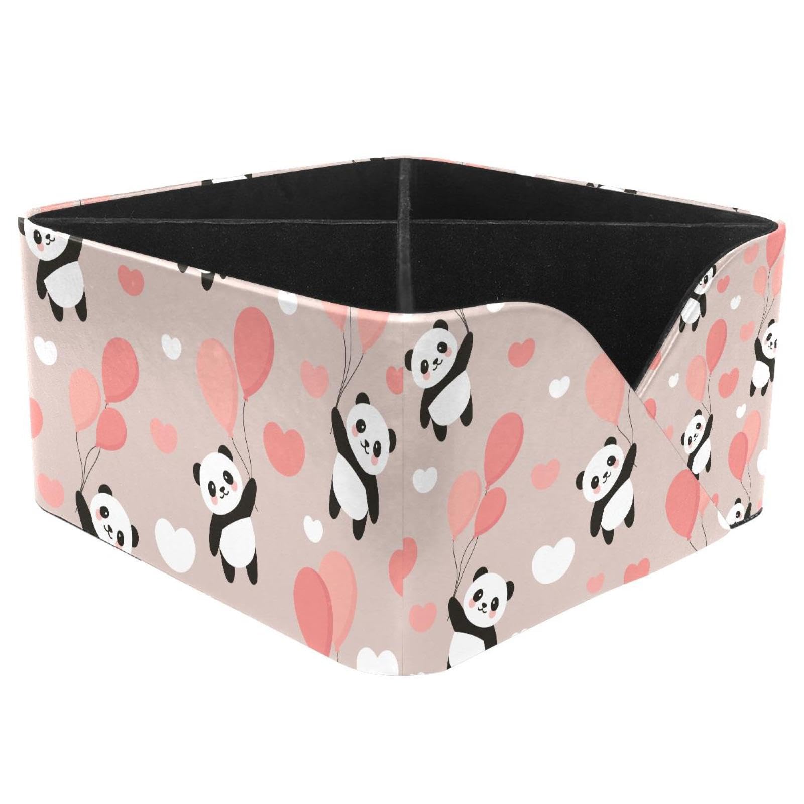 KengjuTesu Panda Flying Sky Colorful Balloons Clouds Pink Pattern Desktop Organizer Pen Holder, Rectangular Pencil Cup for Office, Study and Makeup Stations