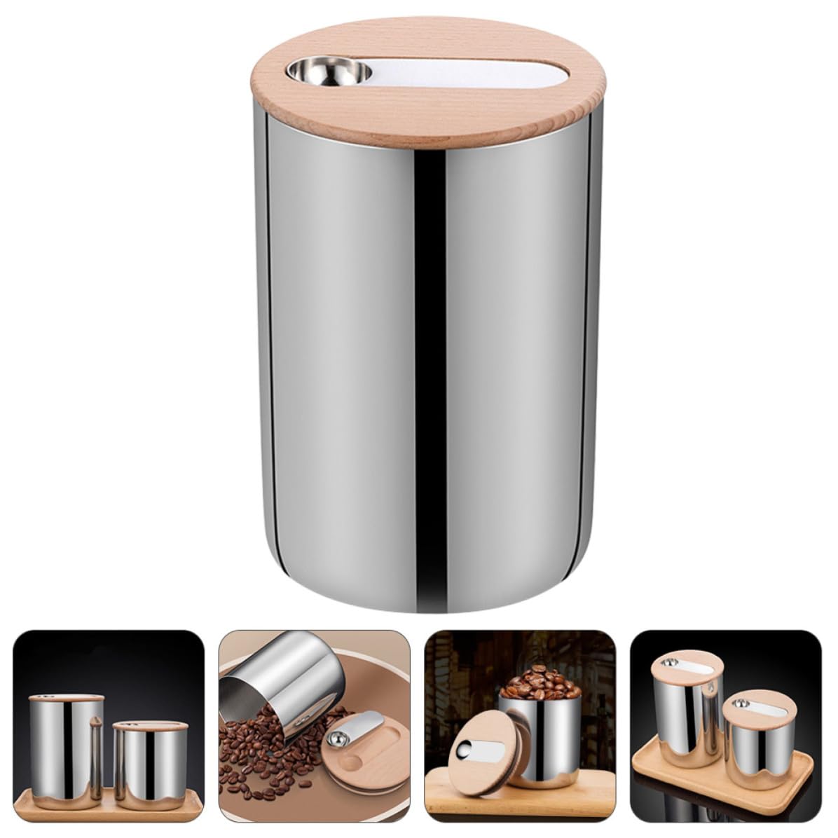 Sosoport Contenedor Hermético de Acero Inoxidable para Almacenar Café y Frutos Secos, Acabado Pulido y Diseño Simple para Almacenamiento Doméstico