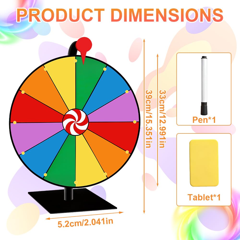 30cm Glücksrad zum Drehen Groß, Drehrad Glücksrad zum Selbstgestalten Mit Radiergummi und Markierstift, Roulette-Spinner Des Glücks Spinnings Prize Wheel für Partyspiele Lotteriespiele Karneval (Bunt)