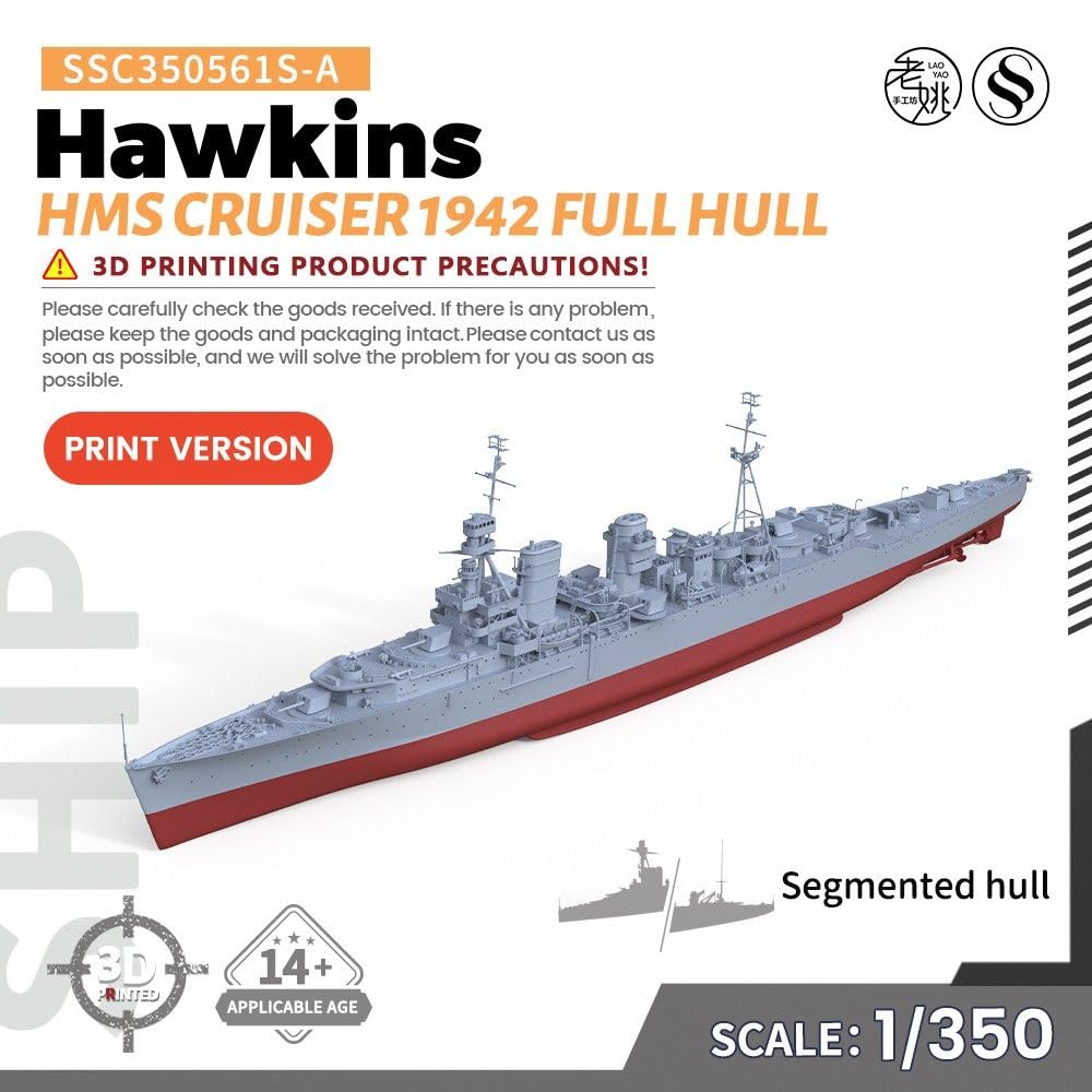 Zestaw niepomalowanych modeli wojskowych 1/350 do pełnokadłubowego krążownika HMS Hawkins 1942