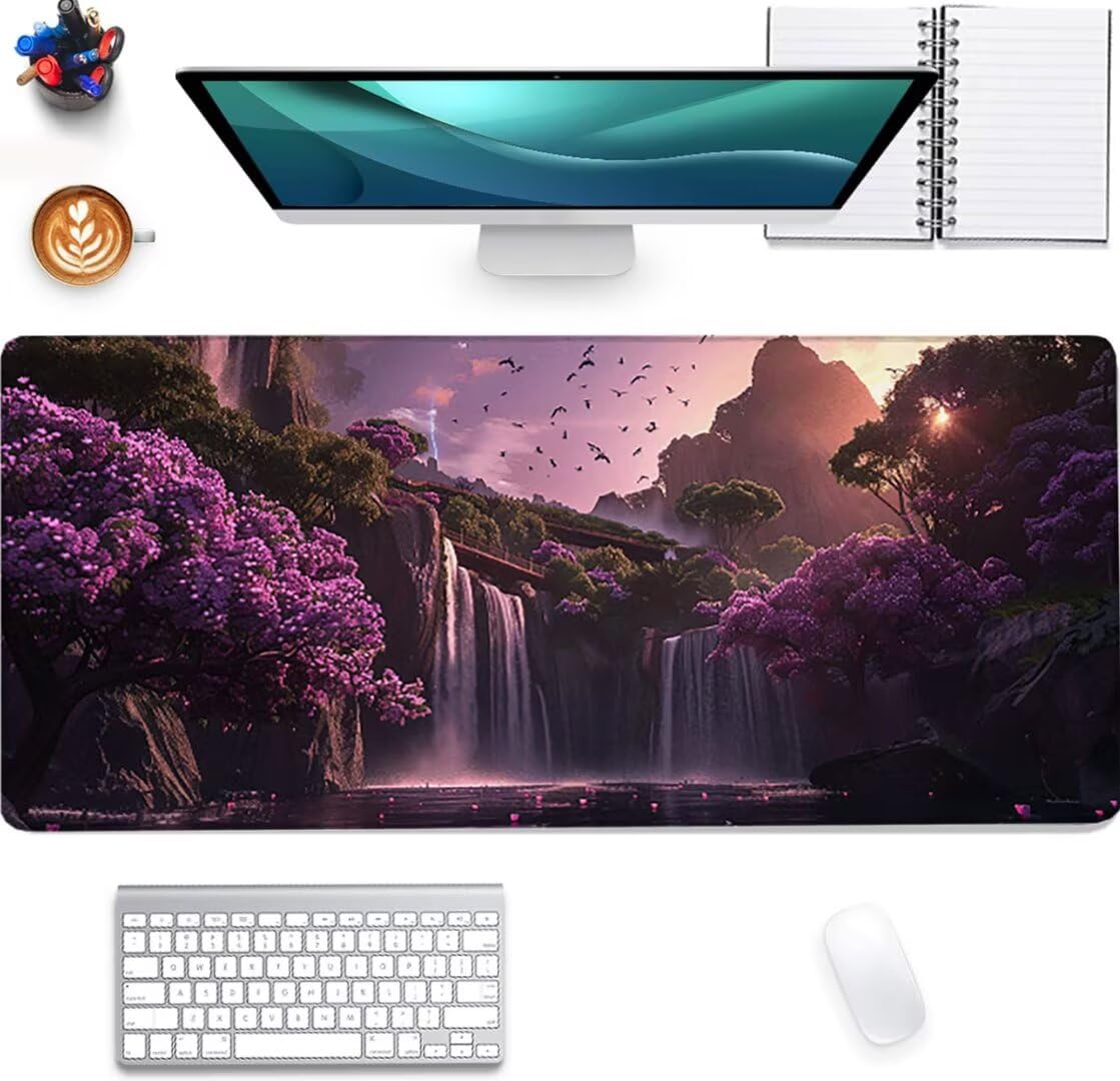 Tappetino Mouse XXL 1200x600 Tappetino Mouse Gaming Oversize, Copritavolo di Grandi Tappetino Scrivania, pour Enorme da Tavolo e Scrivania, Lavabile Mouse Pad Sottomano Scrivania, (Viola, Autunno) E-D