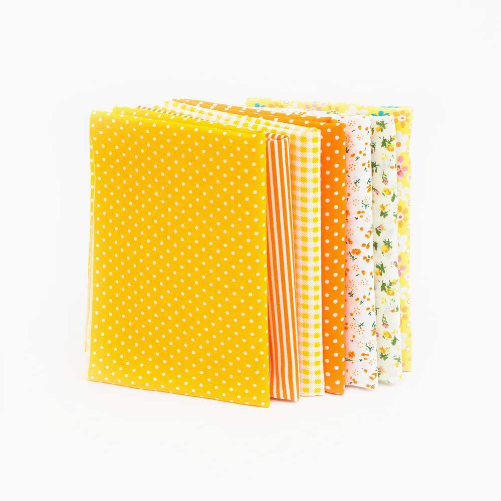 Pacchetto Tessuto Patchwork Fai da Te, 7 Pezzi Quadrati di Tessuto di Cotone, Tessuto di Cotone per Cucito, Trapuntatura, Artigianato, con Colori Diversi, 25 * 25 Cm, per (ORANGE)