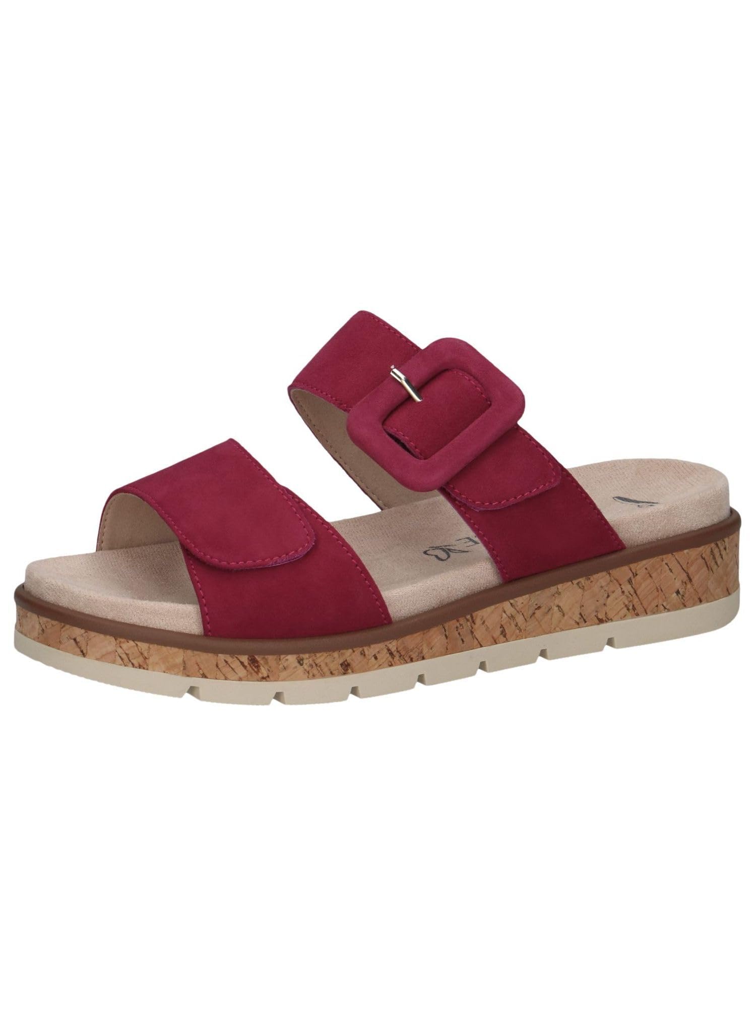 CAPRICE Women's leather mules with buckle, Purple (Fuchsia Suede), 6 UK