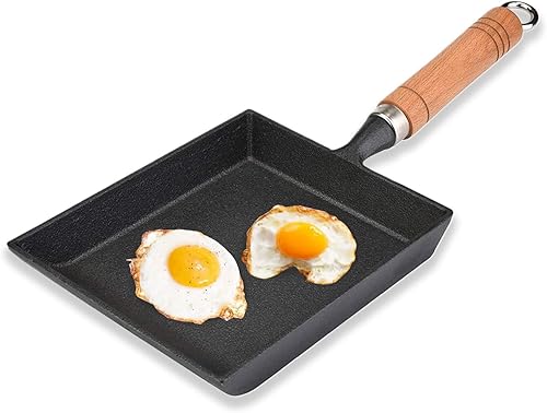 Tamagoyaki - Sartén japonesa para tortilla, sartén rectangular, mini sartén para huevos con mango de madera, sartén de tortilla de hierro para