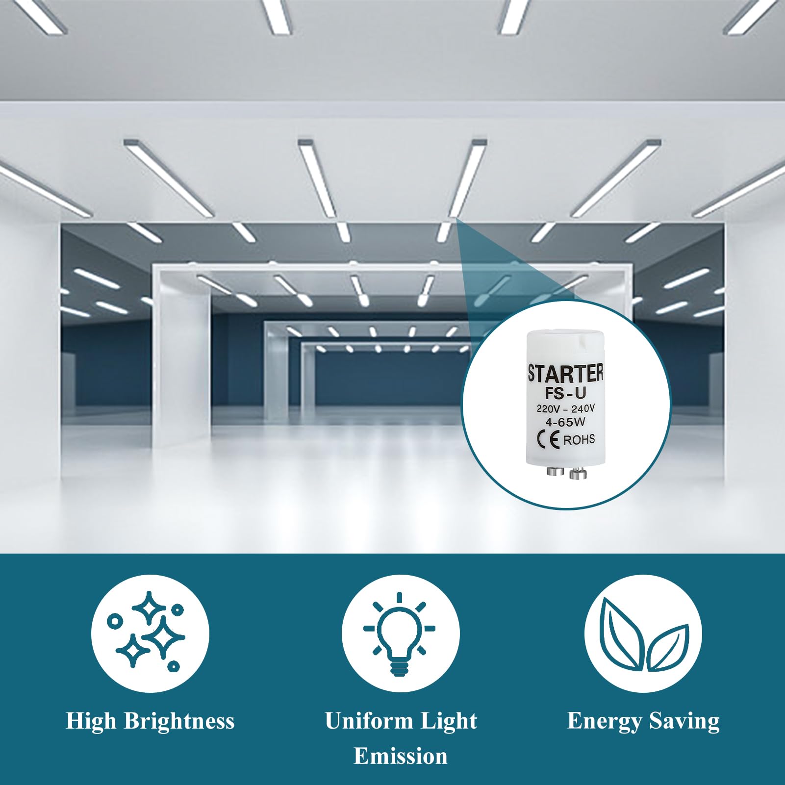Set 6 Starter Per Tubi Fluorescenti 4-65 W – 220-240 V, Avviamento Rapido E Sicuro, Per Sistemi Tradizionali