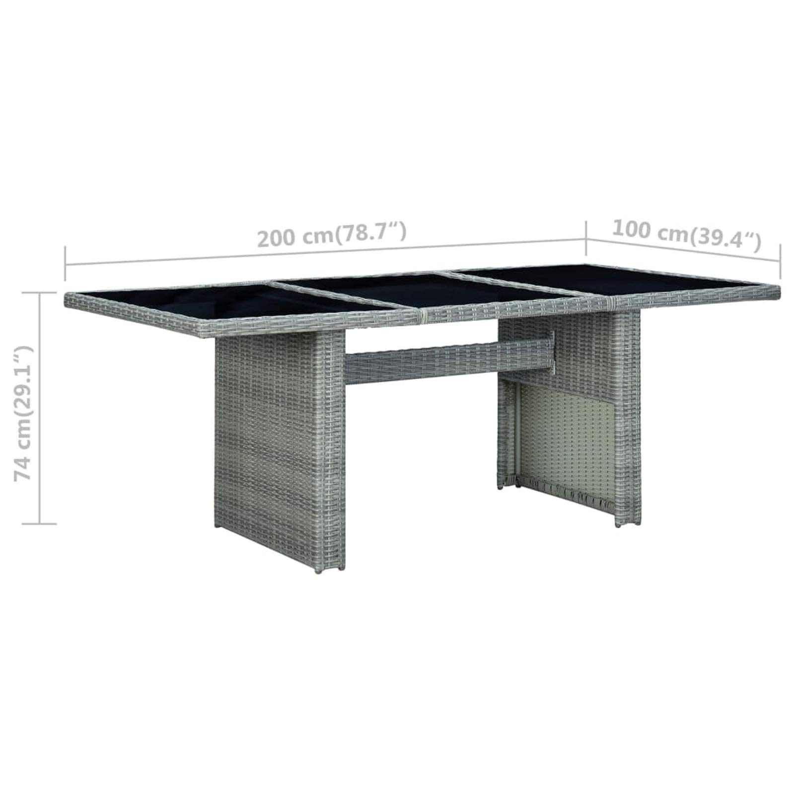 Mesa de jardín para exteriores, mesa de jardín, mesa de balcón, resistente a la intemperie, mesa de terraza, gris claro, poliratán y cristal templado