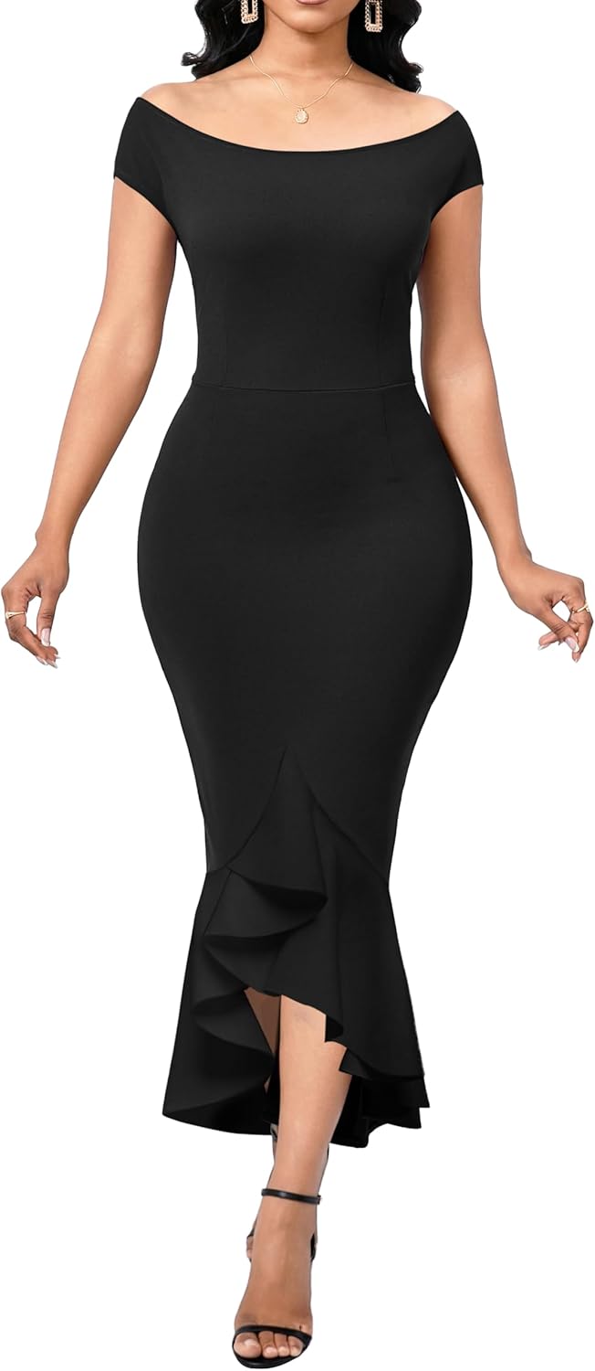 SxClub Elegant Dress for Women Sexy 3/4 Sleeve Business Knee Length Dresses Fishtail Zipper Belt - Image 4