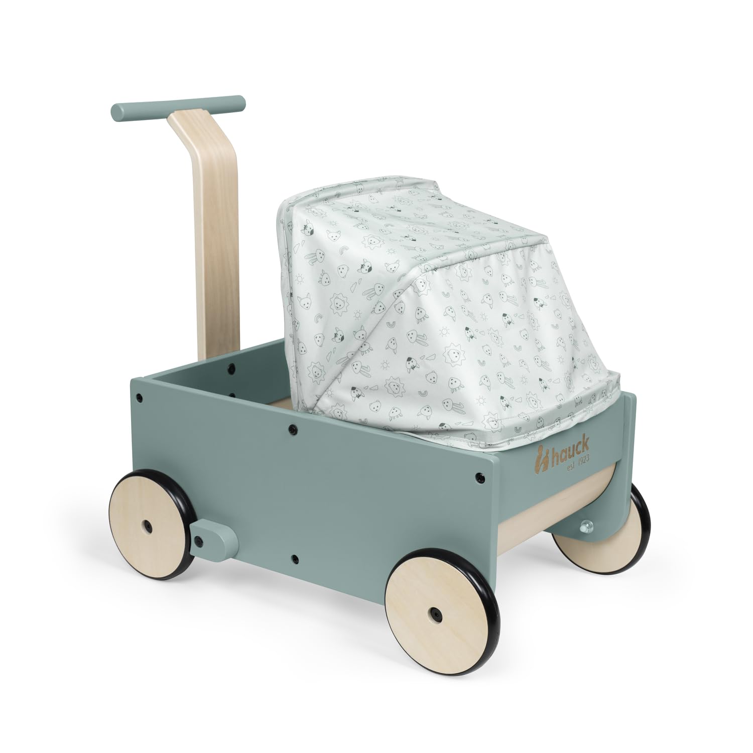 hauck Learn to Walk Dolls Wózek dla dzieci od 1 roku życia, wózek dla lalek i pluszaków do 43 cm, wielofunkcyjny drewniany chodzik z hamulcem i rączką