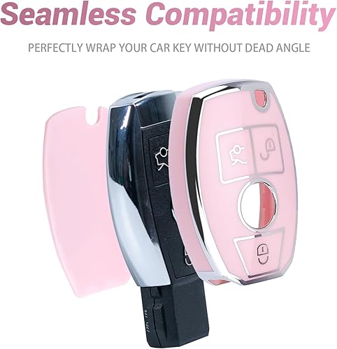 Miniatura 6 de Funda para llavero con cordón brillante, compatible con CLS CLK AMG CLK GLC GLE GLS ML SL SLK A C E R S G Soft TPU Smart Key Holder (rosa)