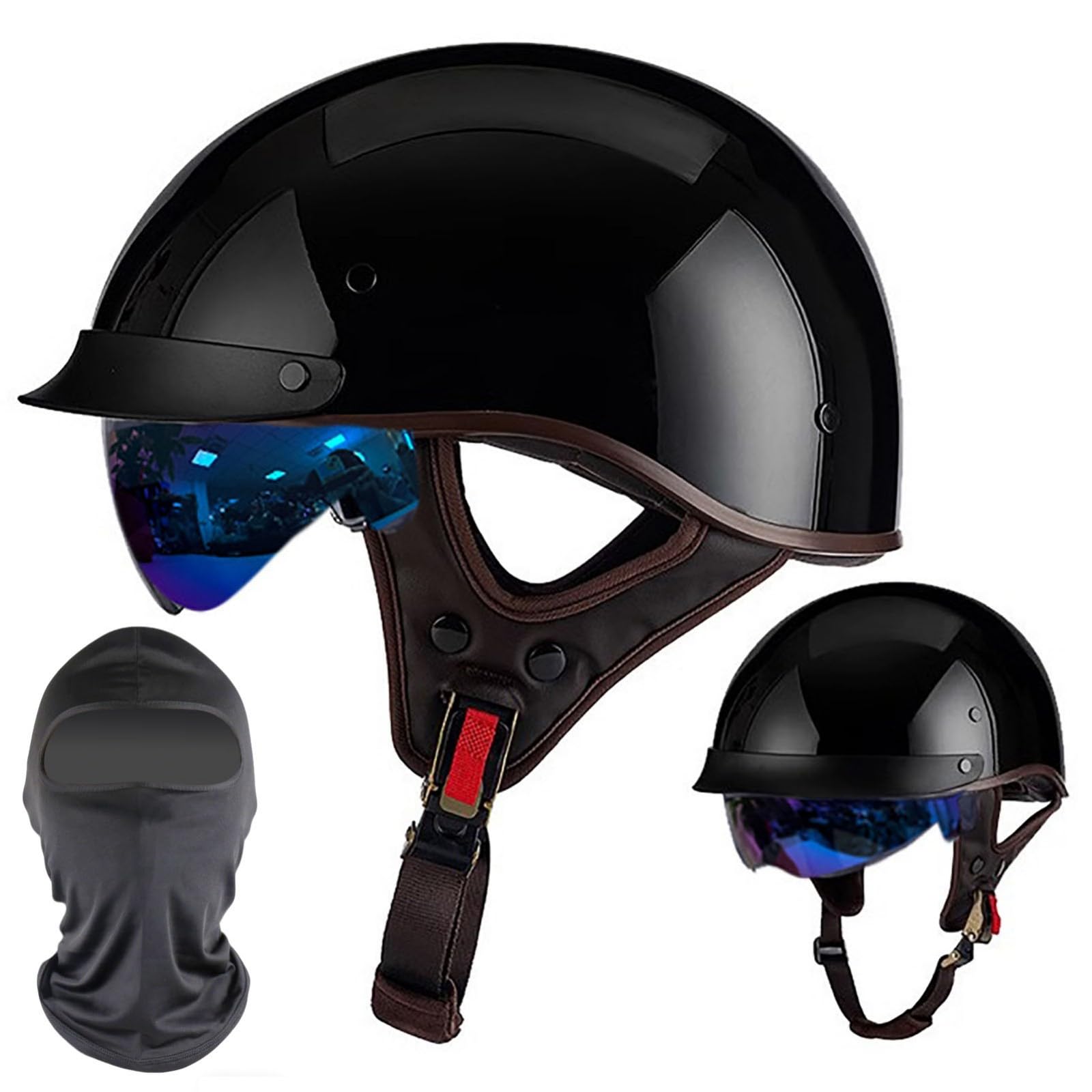 XYYYM Vintage Motorcycle Half Helmet, Half Face Motorbike Open Face Helmet, DOT/ECE Approved Men Women Bike Crash Scooter Moped Helmet, 54-63cm