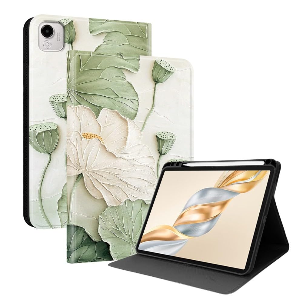 Kompatybilny z Honor Pad 10 HEY3W00 HEY3W10 12,1 cala 2025 (wzór: Charm Lotus) Etui premium ze skórzaną klapką ze wzorem