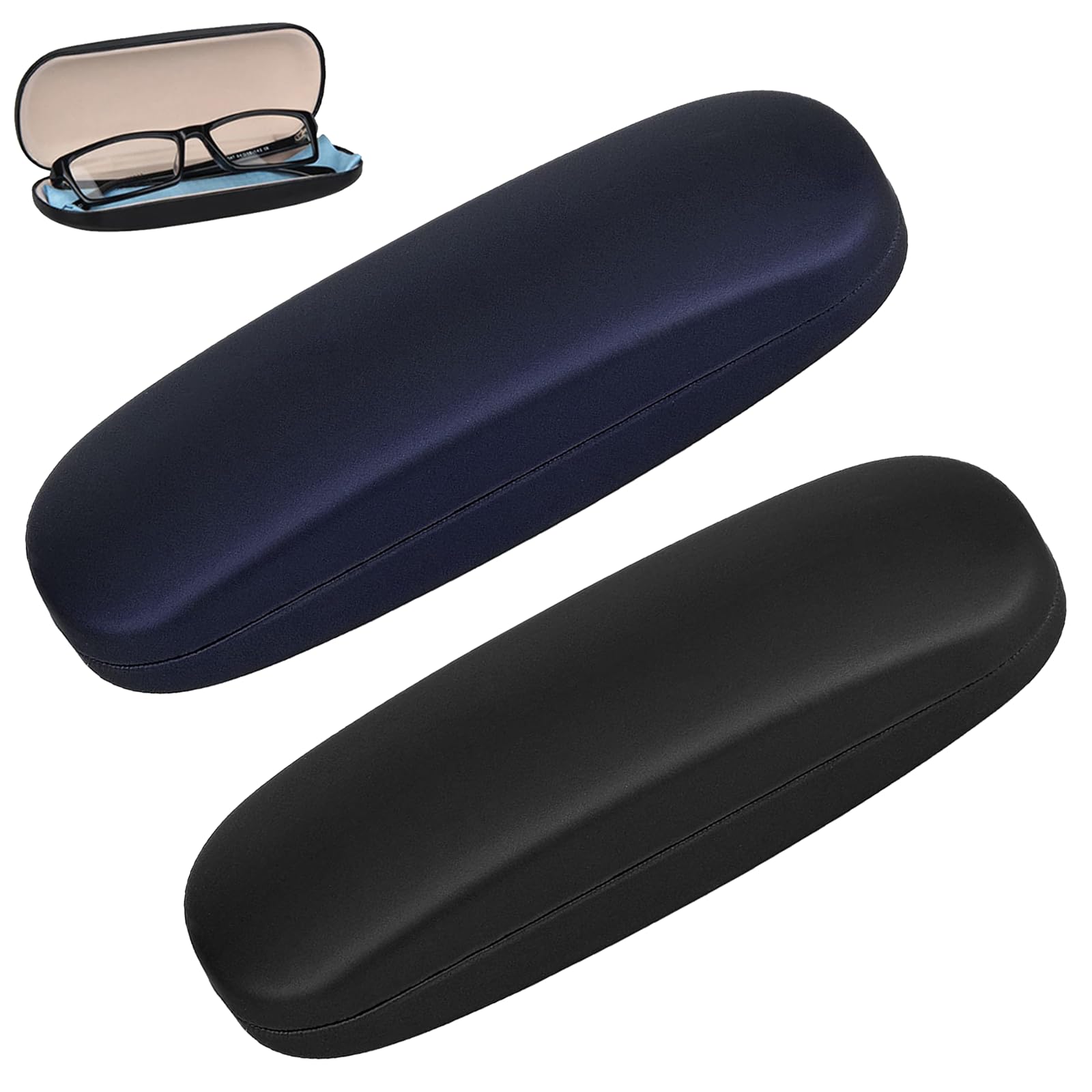 ASIRYVA2 Pcs Hard Glasses Case, Glasses Cases for Men, Spectacle Cases Eyeglass Case for Women Men Glasses Case Hard Shell Fits Most Glasses and Sunglasses for Men(Blue&Black)