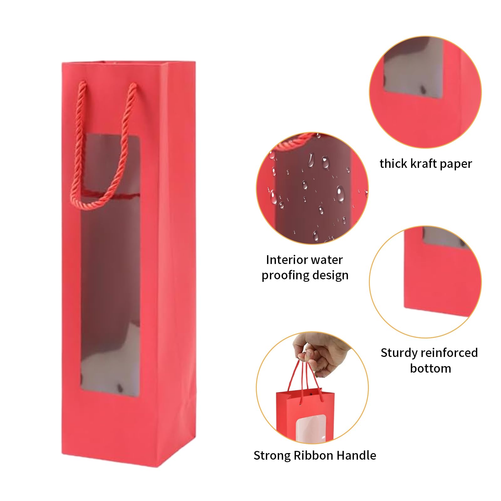 xocome Wine Bottle Bags Made of Kraft Paper, Bottle Bags Gift Bag with Handle - Image 3