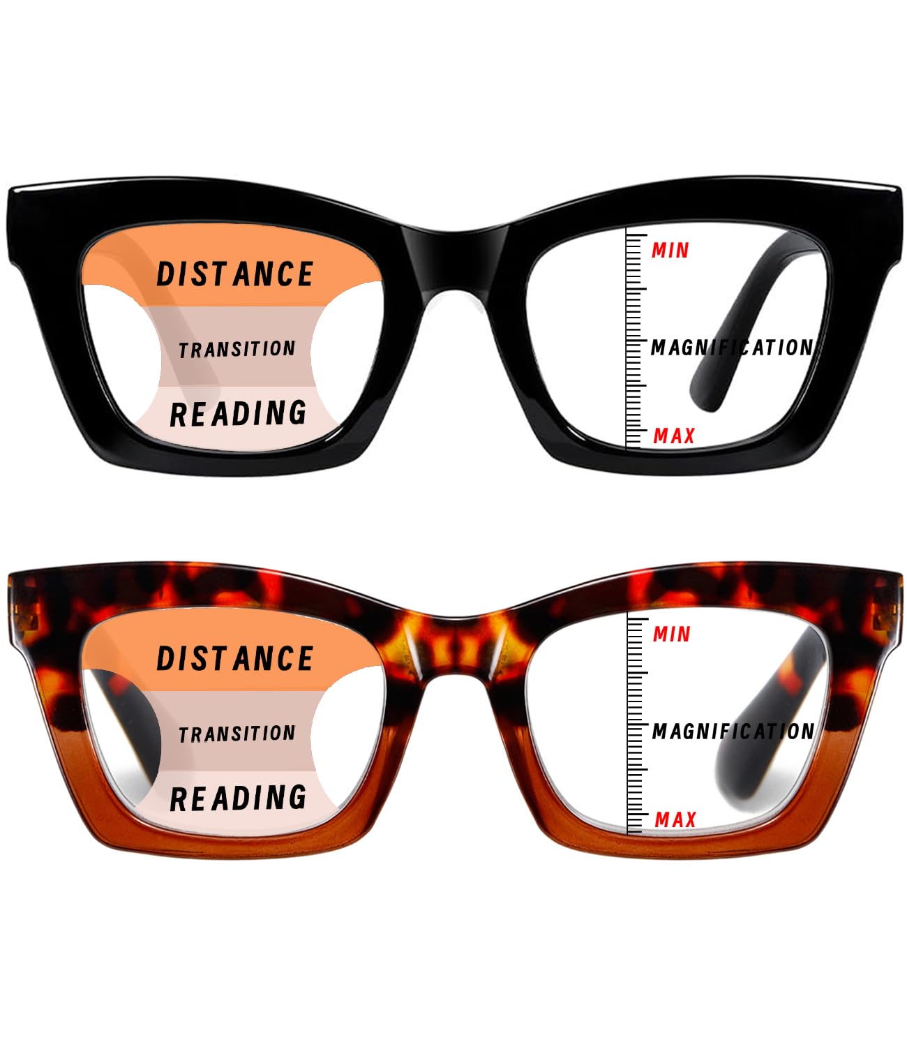 Photo 1 of Hubeye Progressive Reading Glasses For Women Fashion Style Blue Light Blocking Computer Multifocus Square Reader(Black+Tortoiseshell, 1.5)