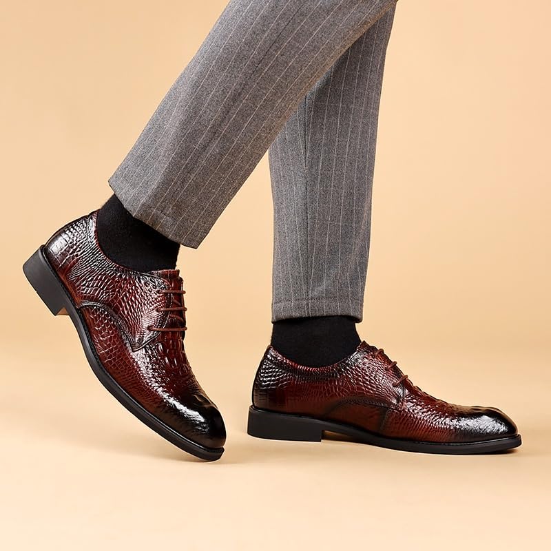 Men's Alligator Crocodile Print Oxfords Fashion Lace Up Dress Shoes Genuine Leather Business Brogue Handmade Formal Shoe for Men4