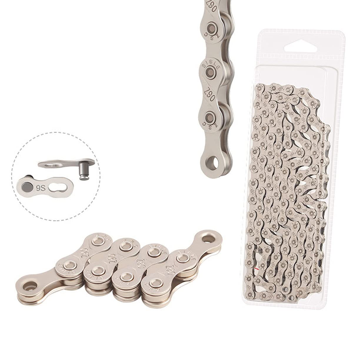 BATLAM Fahrradketten 6/7/8/9/10/11-fach Fahrradkette 116 Glieder Kettenglieder Mountainbike Fixed Gear Kettenzubehör für die meisten Fahrräder (Color : Silver, Size : 9S) (Silver 9S)